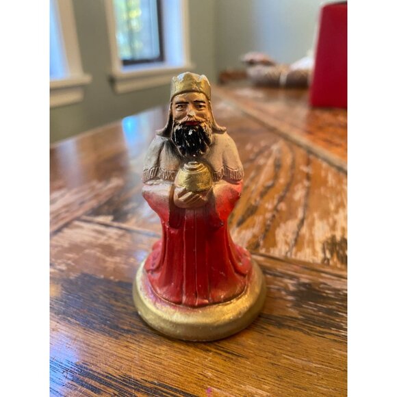 Vintage Hand-Painted Wise Man Figurine Christmas Nativity King Statue Red & Gold - Picture 1 of 6